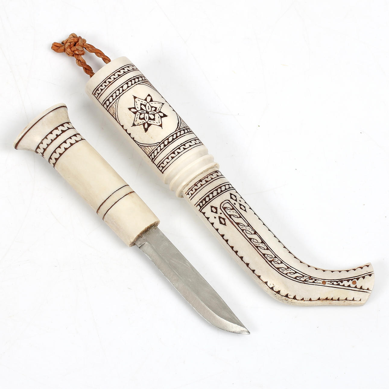 MATTI JONSSON, Sami knife, full horn, monogram signed.