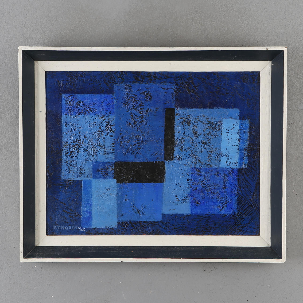 ESAIAS THORÉN. Blue composition, oil on Board, signed and dated -65.