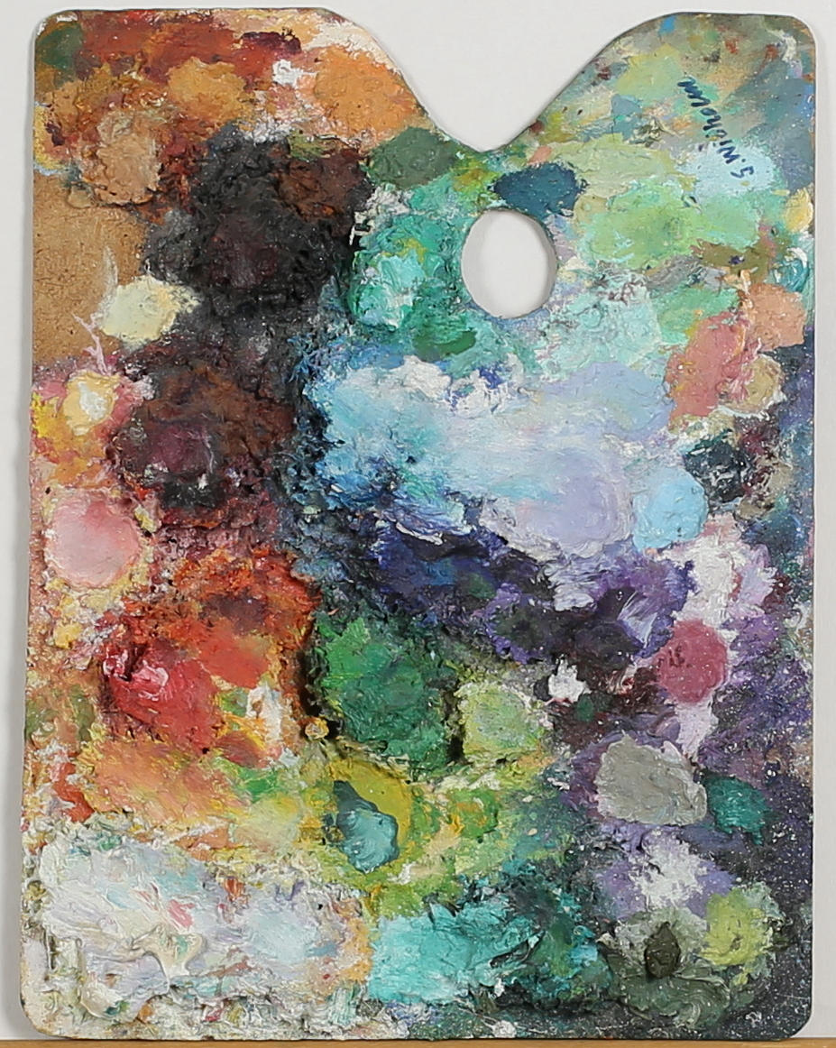 STELLAN WIDHOLM. Färgpalett. Olja på pannå. Signerad S Widholm.