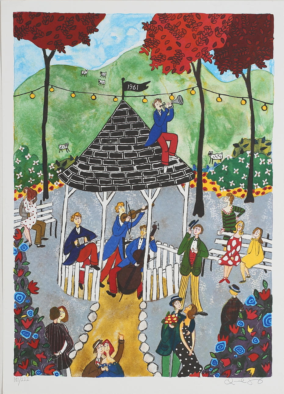 MARIKA LANG. Spelmän. Färglitografi. Signerad. 181/222.