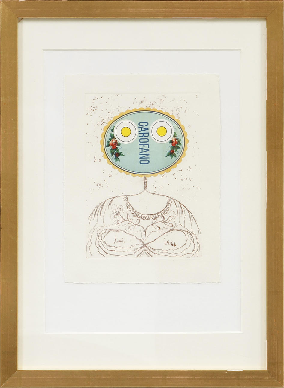 ENRICO BAJ. "Garofano", color lithograph, signed and numbered 15/66.