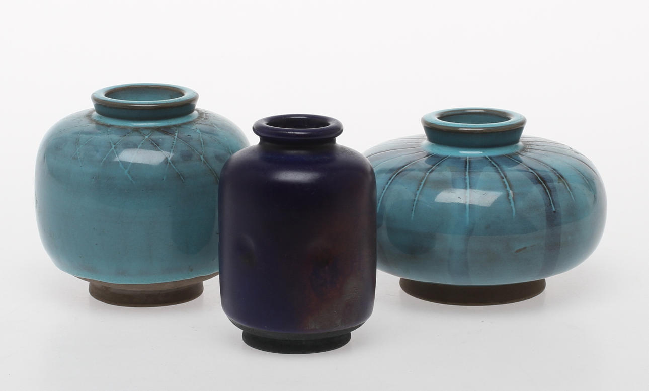 PARTI KERAMIK, 3 delar, Wilhelm Kåge, Gustavsberg Studio, bland annat Farstagods, signerade.