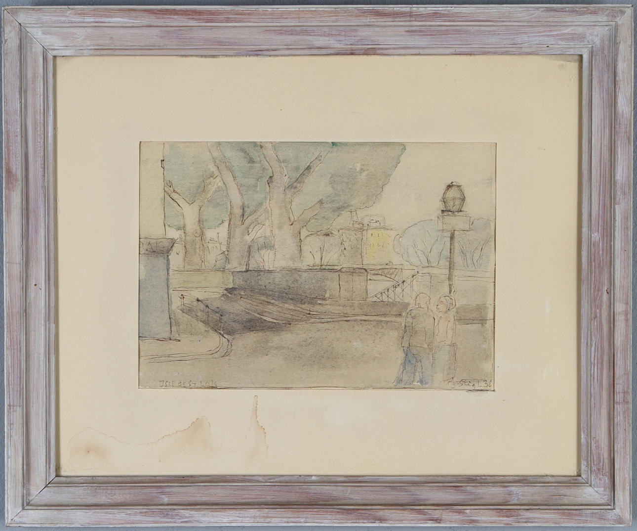 STIG LINDBERG. "Fransk brunn"/"Isle Ie St Lois", akvarell, signerad samt daterad 38.