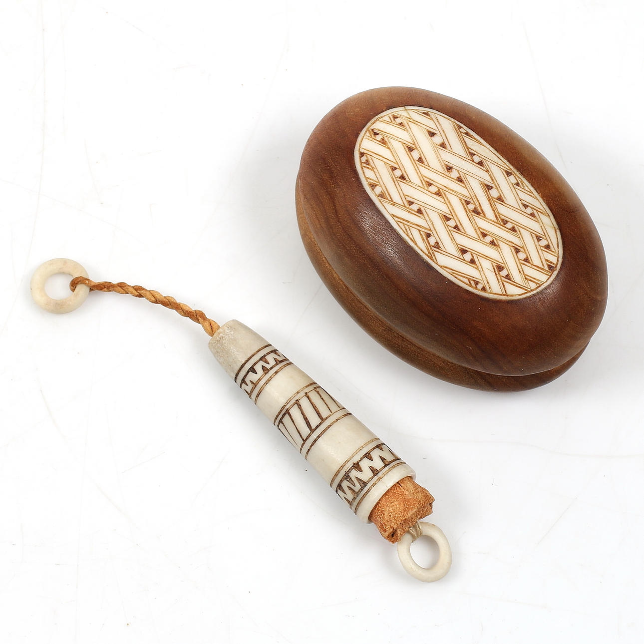 NEEDLE HOUSE and ASK, Sami work, birch, horn, box Allan Elnebro, monogram signed, 1900s.