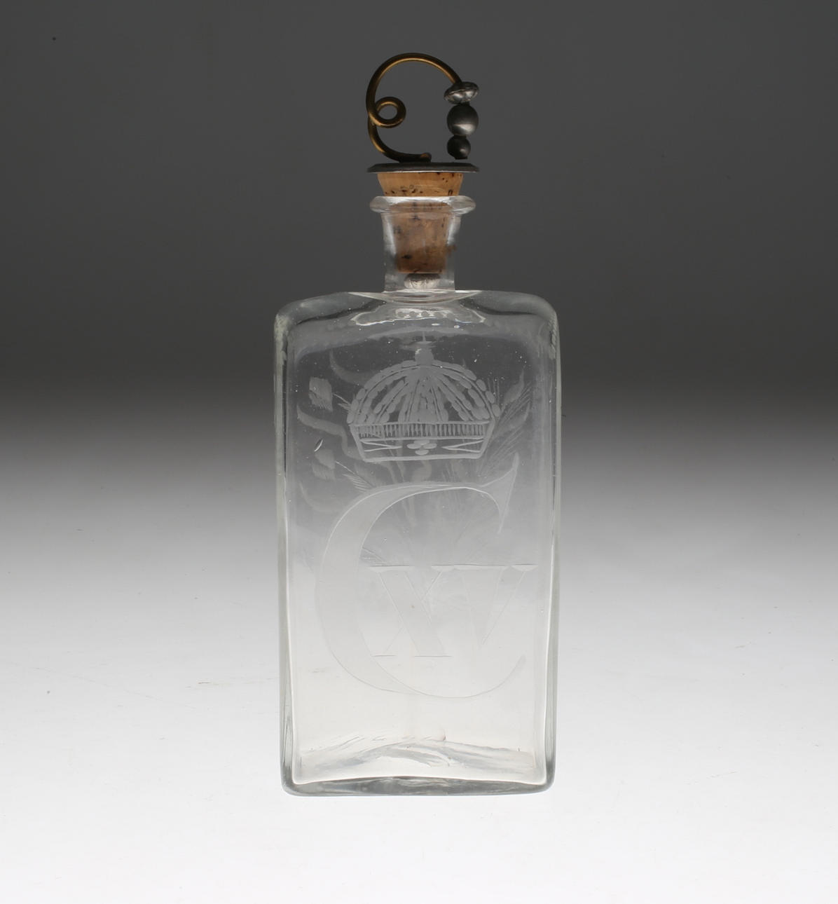 FLASKA, glas, graverad dekor, 1800-tal.