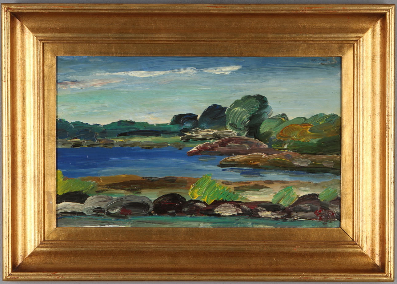 GÖRAN BRUNIUS. Landskap, olja på pannå, monogramsignerad.