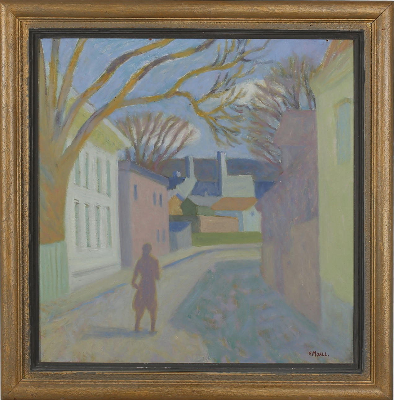 SVEN MOELL. "Vårdag Majorna". Olja på pannå. Signerad S Moell.