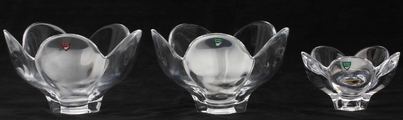 SKÅLAR, 3 st, glas, Lars Hellsten, Orrefors.