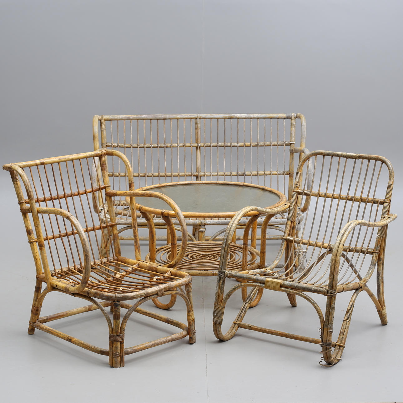 TRÄDGÅRDSMÖBLER, 4 delar, bambu/rotting, 1900-tal.