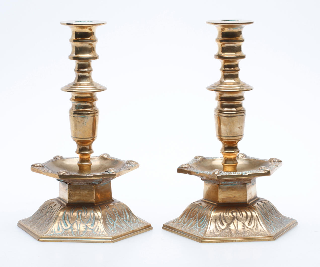 LJUSSTAKAR, mässing, barockstil, 1900-tal.