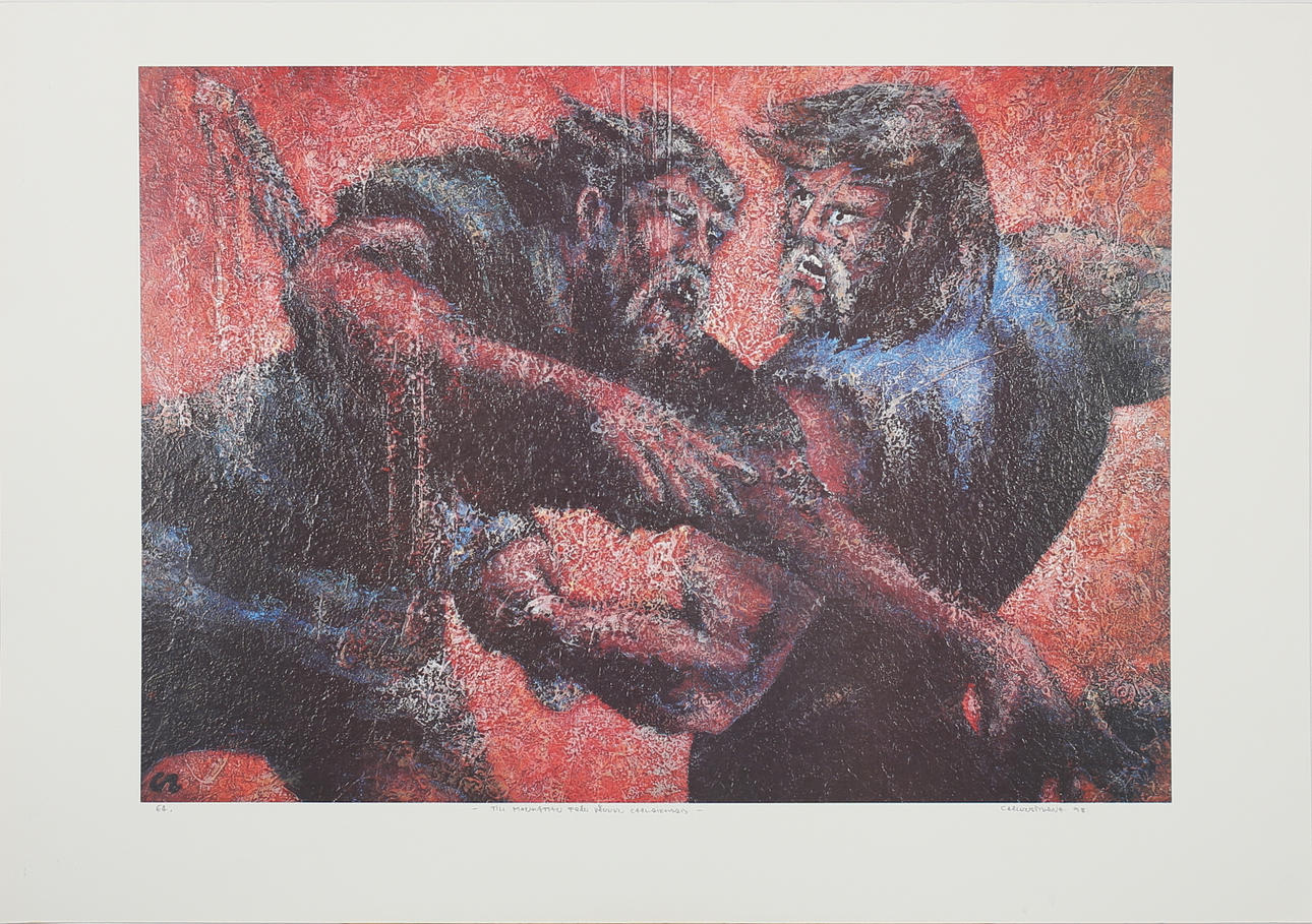 CARL-RICHARD CARLENSTIERNA. Tvekamp. Färgserigrafi. Signerrad och daterad -98. EA.