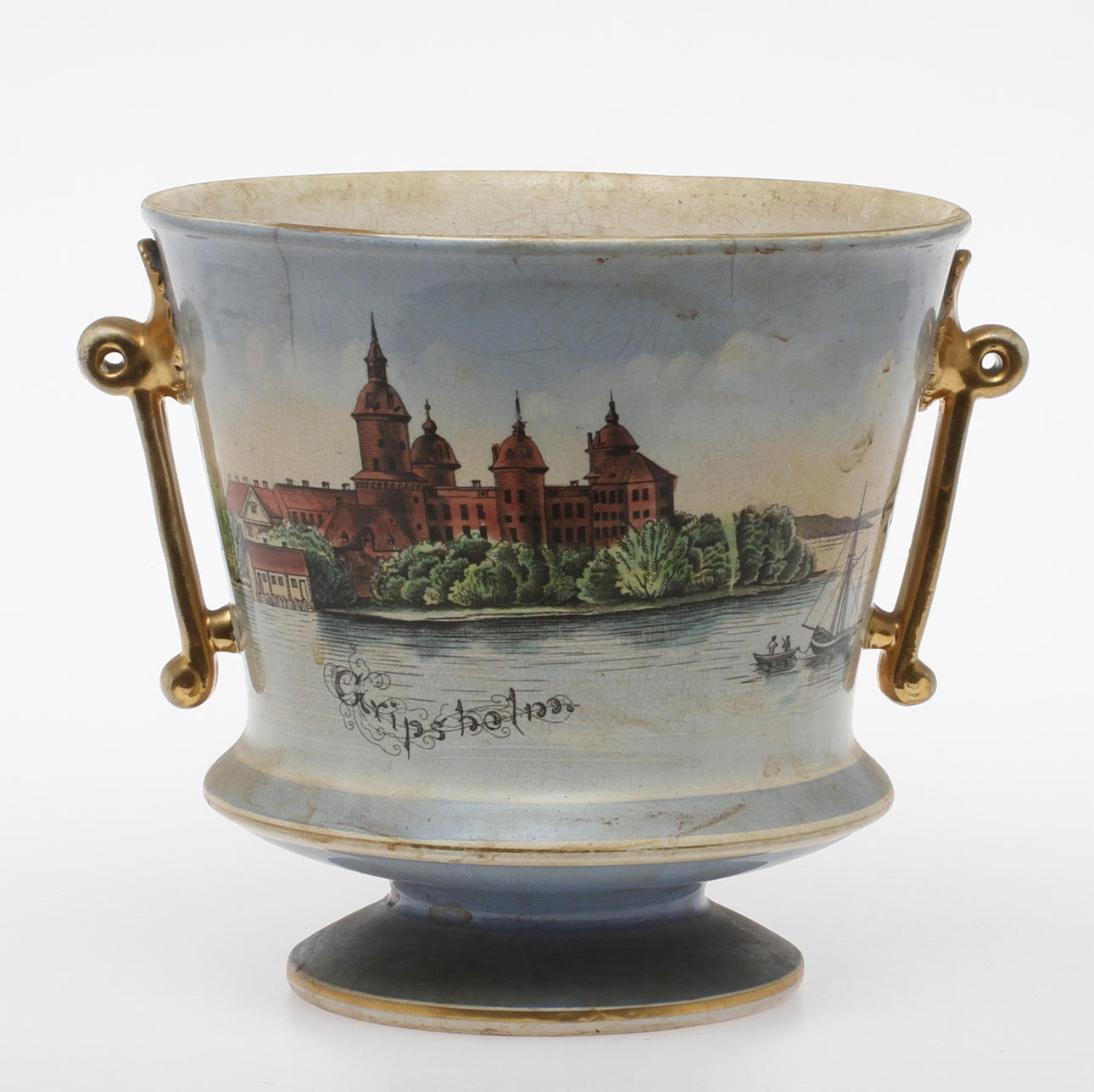 YTTERFODER, med motiv Gripsholms och Skokloster Slott, troligen Gustavsberg. sekelskiftet 1800/1900.