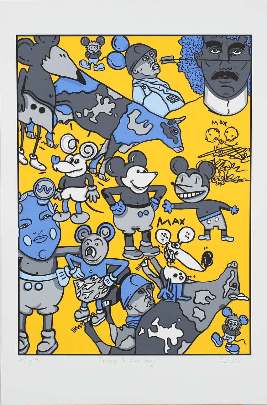 RAFAEL CARLOS GONZALEZ. Hommage to Lasse Åberg. Färgserigrafi. Signerad och daterad -95. 95/190.