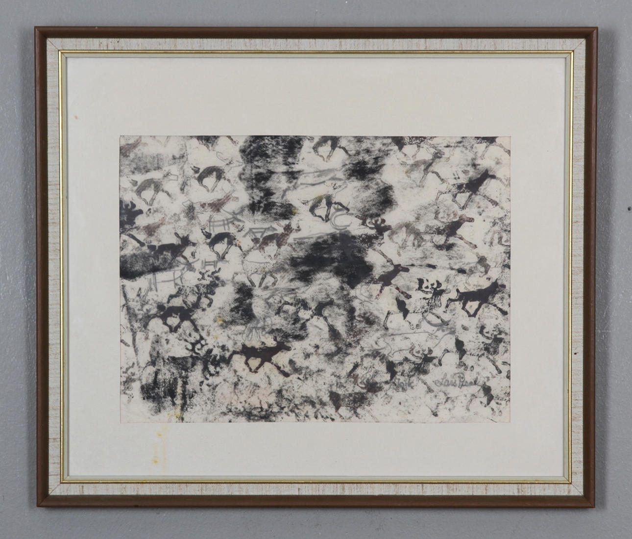 LARS PIRAK. Motiv med renar. Blandteknik. Signerad Lars Pirak.