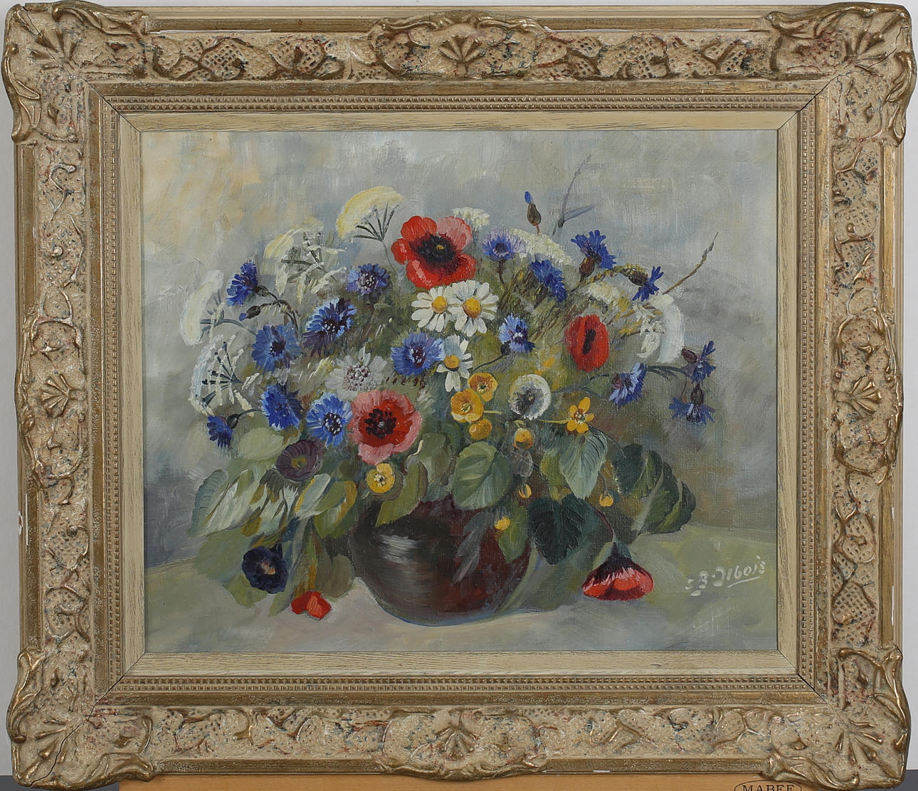 INGEBORG DEBOIS. Blomsterstileben. Olja på duk. Signerad.