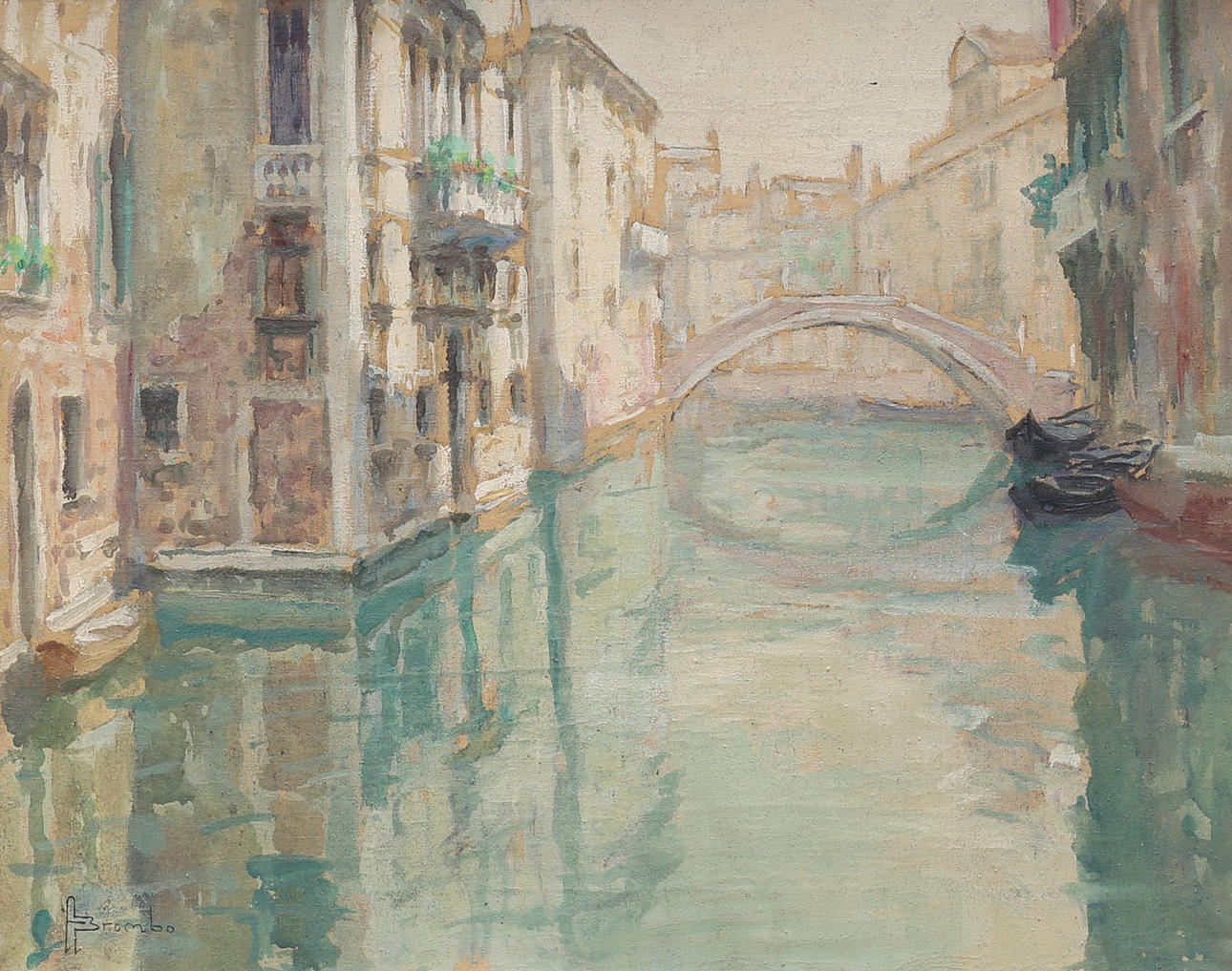 ANGELO BROMBO. Venedig. Öl auf Leinwand, signiert.