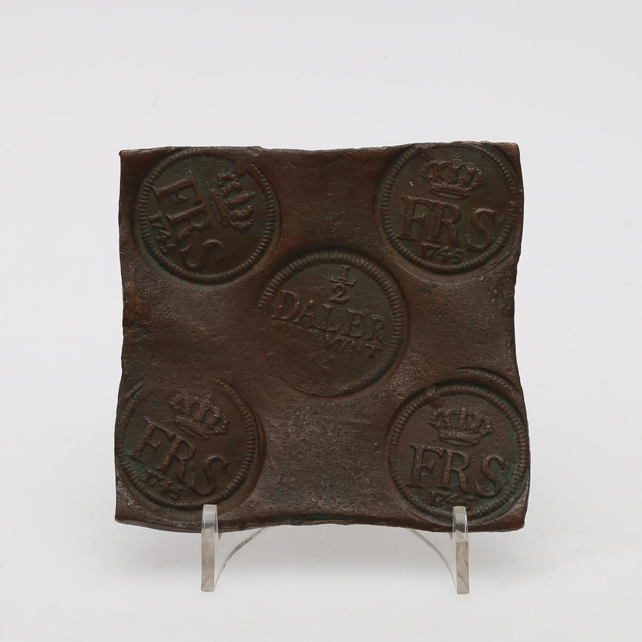 PLÅTMYNT, koppar, 1/2 daler silvermynt.