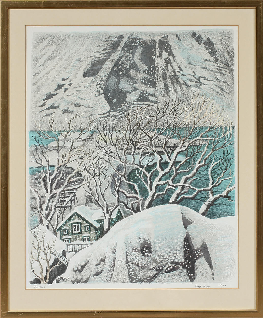 CAJE HUSS. Färglitografi, signerad och numrerad 77/200.