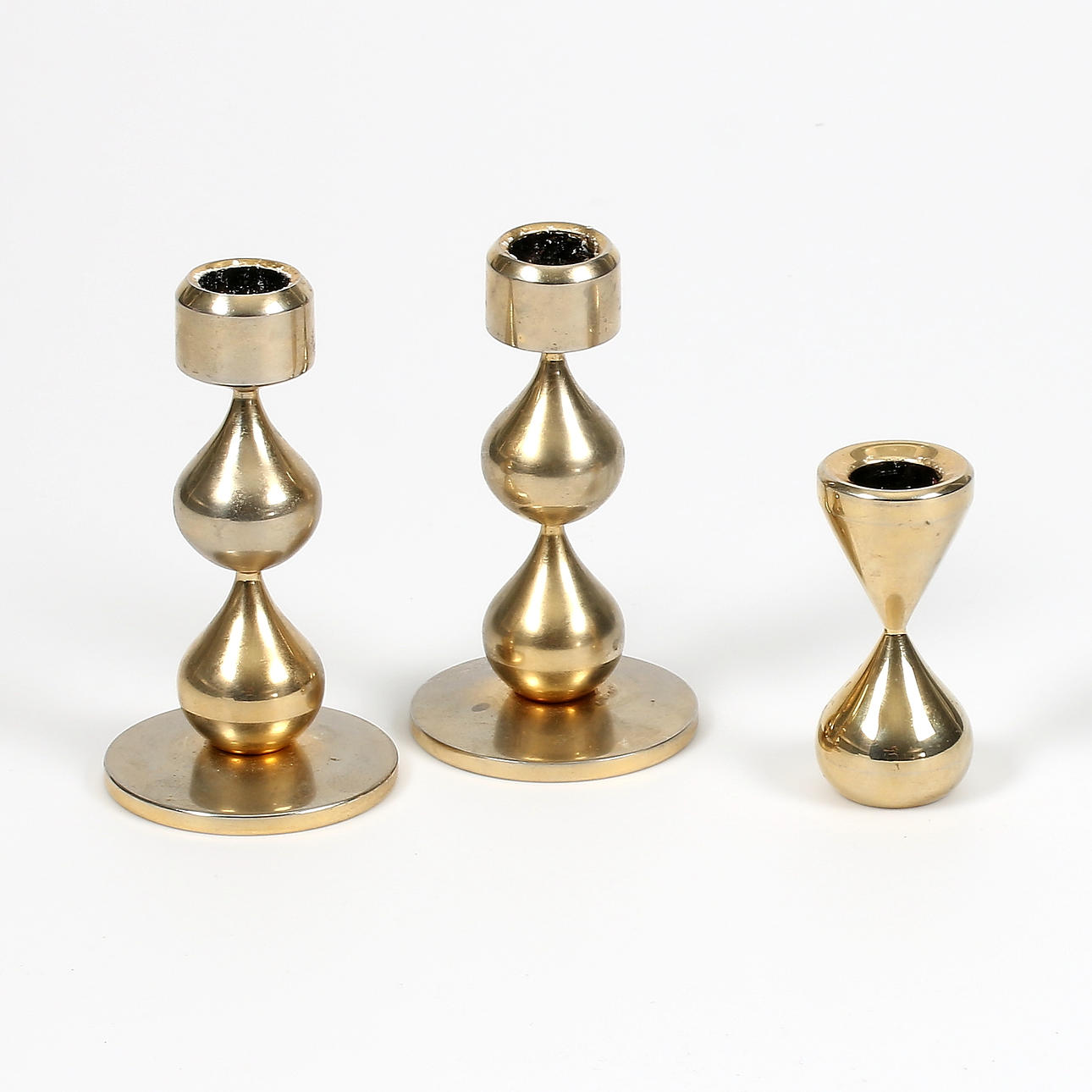 KERZENHALTER, 3 Stück, vergoldet, Asmussen, Dänemark.