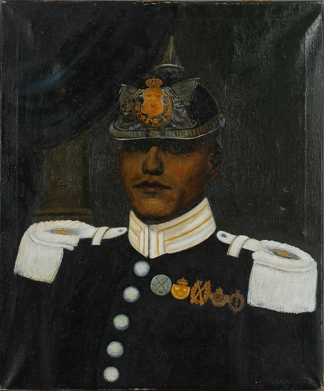 OIDENTIFIERAD KONSTNÄR. Officer. Olja på duk. Signerad A F Asterman.