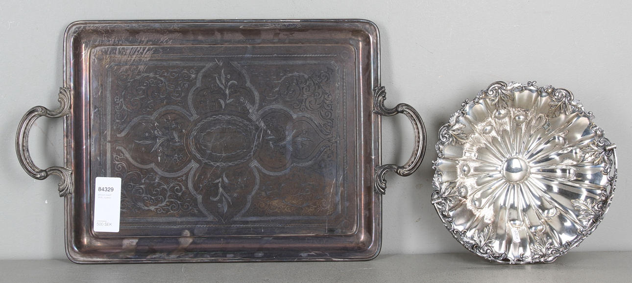 BRICKA SAMT SKÅL, nysilver.