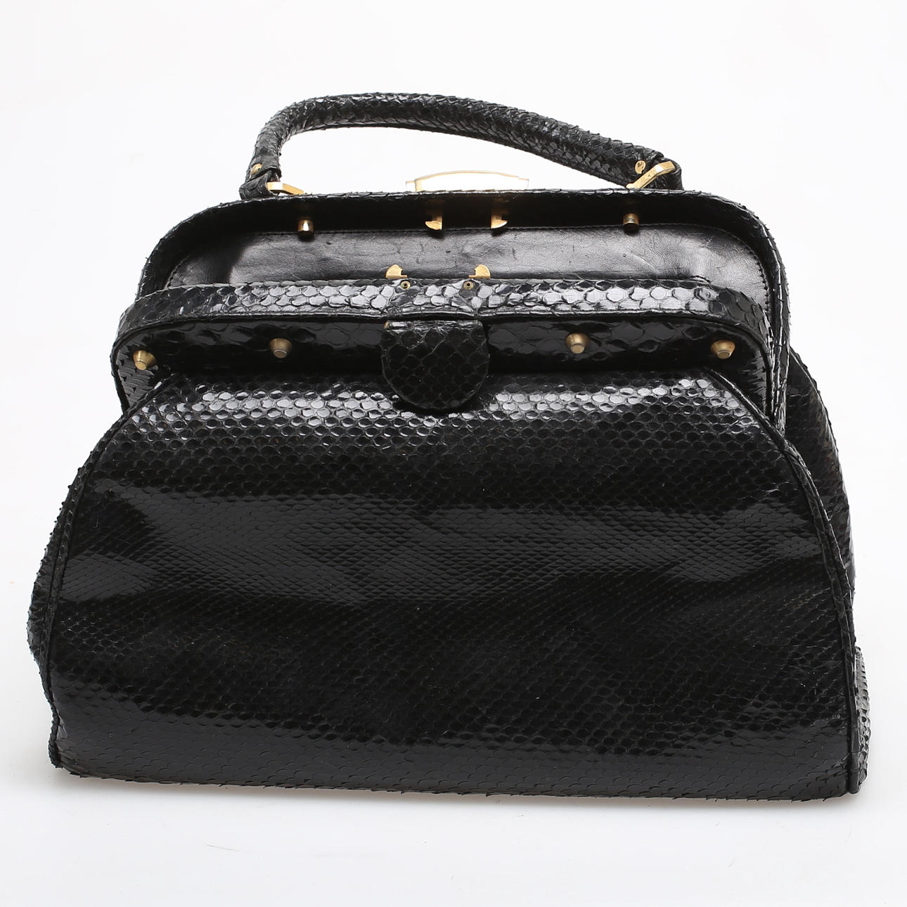 BOLSO, piel de serpiente, cuero negro.