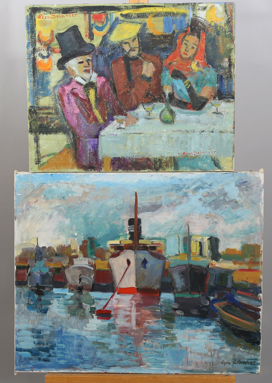 ELSA SELANDER OCH EYLA LIND. Oil on canvas, 2 pieces, signed.