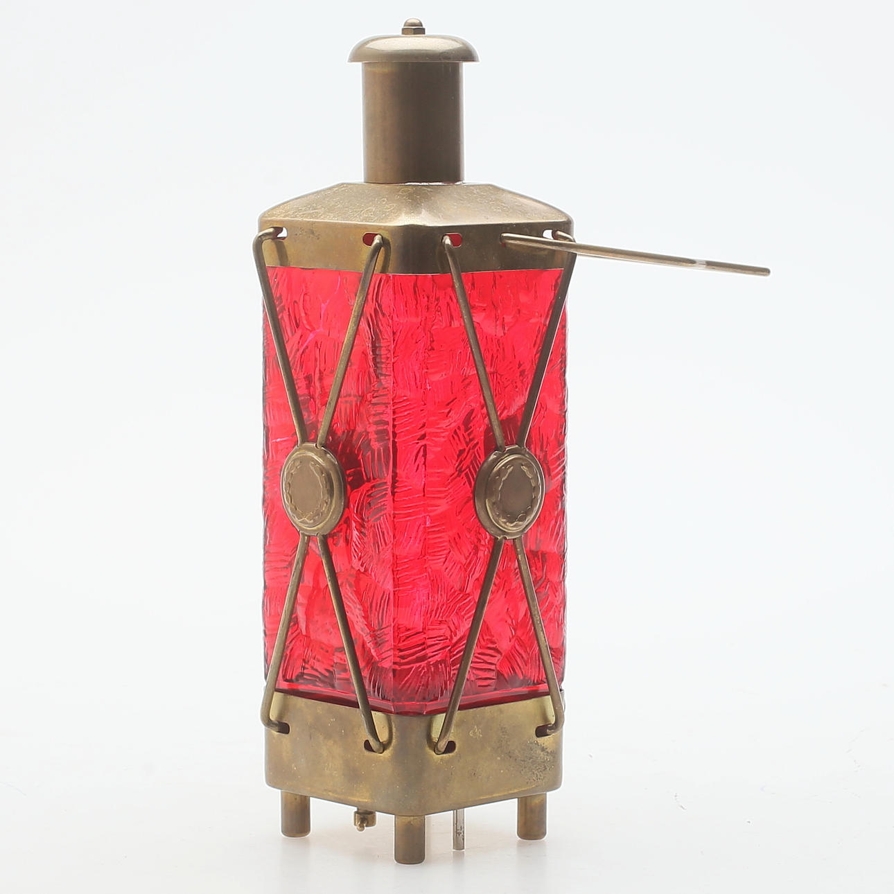 LATERNE/FLASCHE, Glas/Messing, mit Spieluhr, 1900er.