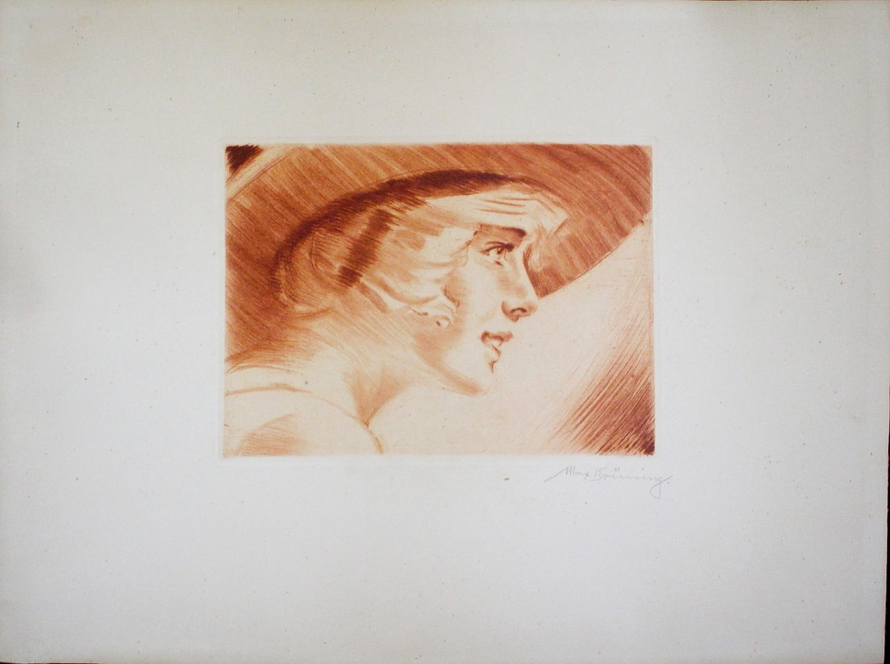 MAX BRÜNING. Drawing. female profile, signed.