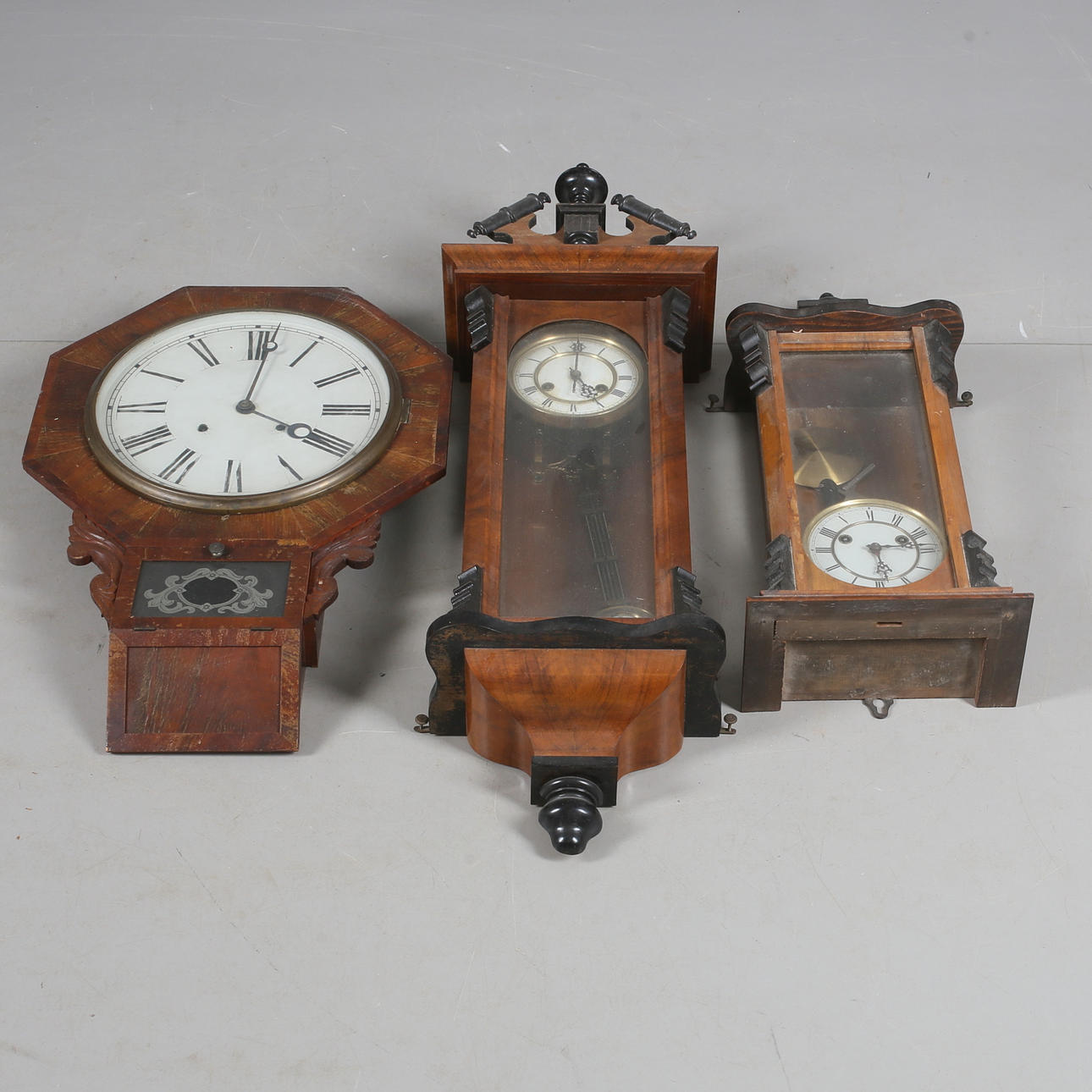 WALL CLOCK, 3 pieces, Waterbury clock and Junghans, 1900s.