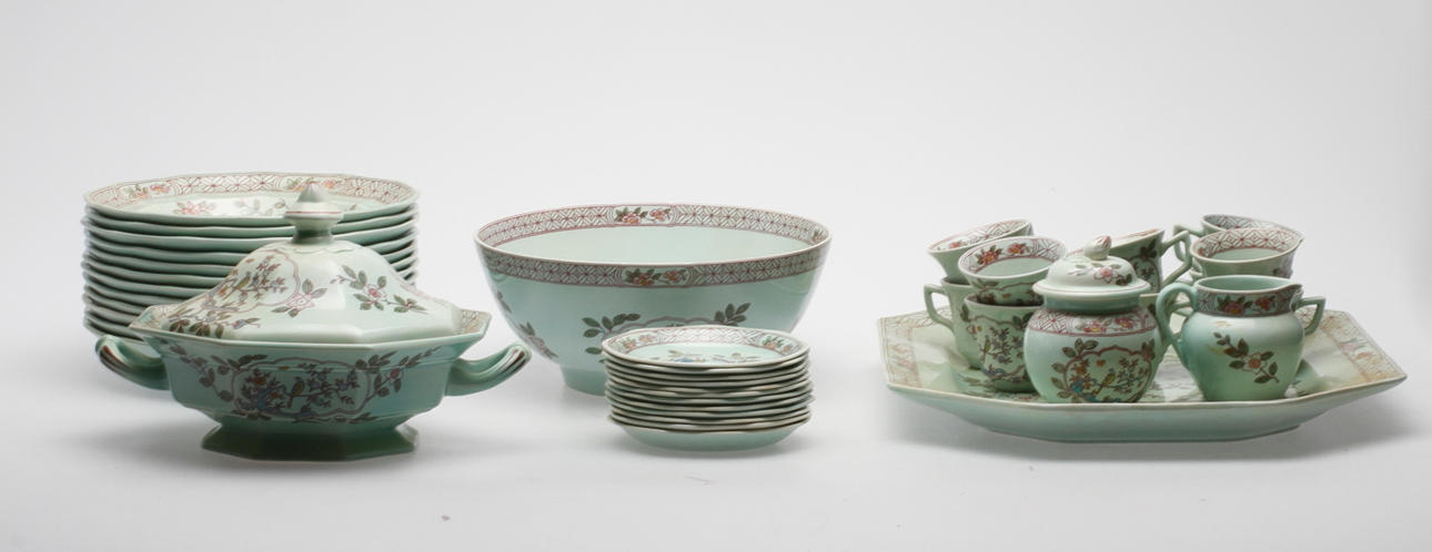 SERVISDELAR, 40 delar, porslin, "Singapore bird", Adams, England.