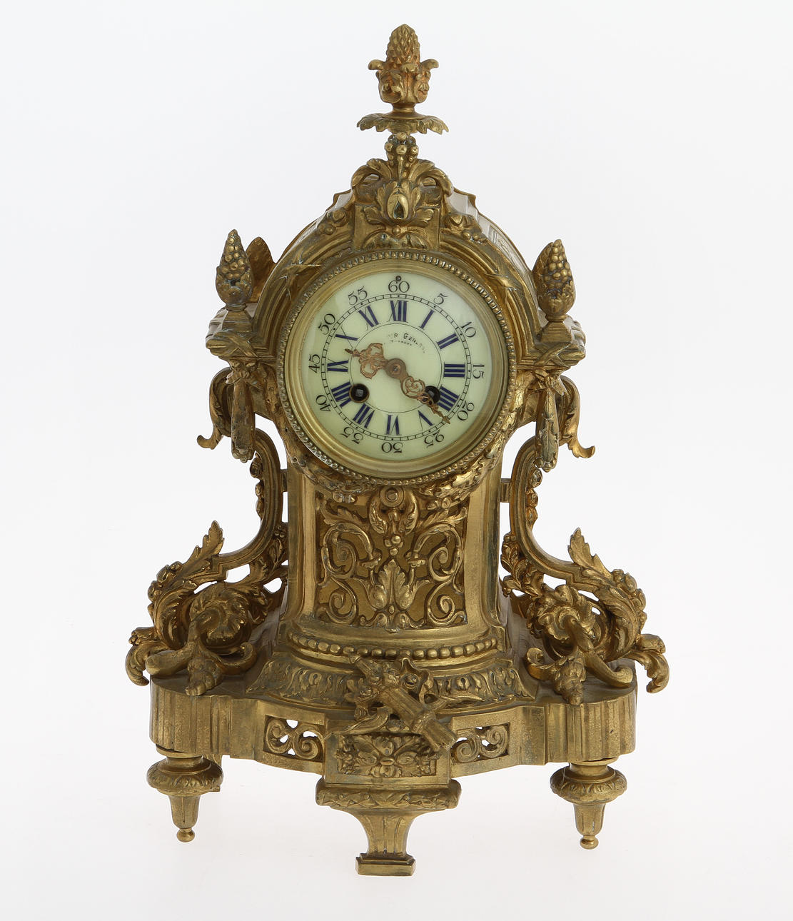 PÉNDULO DE MESA, estilo barroco, H Riondet, 1900.