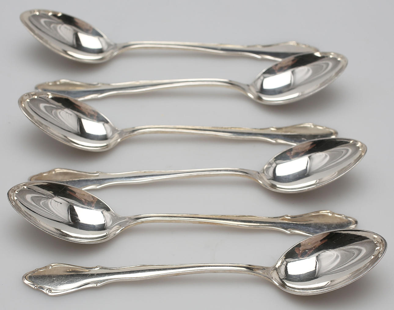 BORDSSKEDAR, 6 st, silver, OLN, Landskrona, 1936-1939.