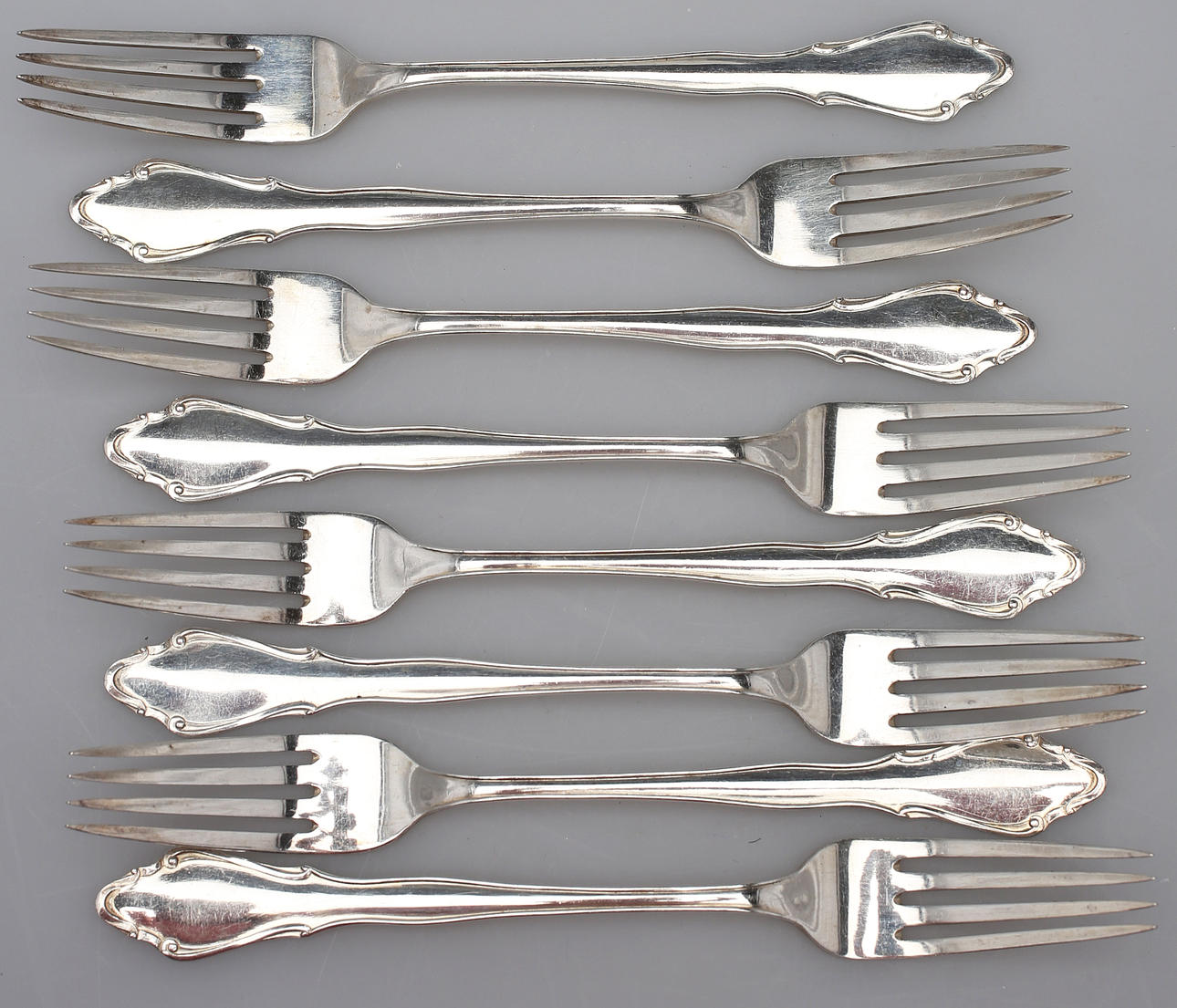 BORDSGAFFLAR, 8 st, silver, OLN, Landskrona, 1938-1939.