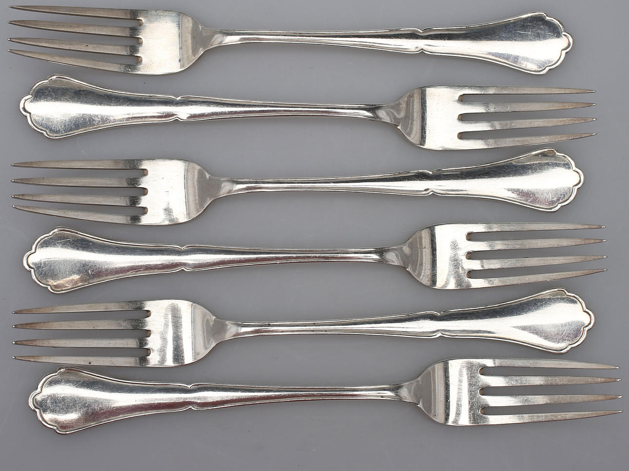 BORDSGAFFLAR, 6 st, silver, OLN, Landskrona, 1956.
