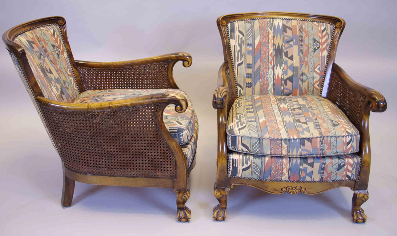 FÅTÖLJER, 1 par, björk med nät, chippendalestil.