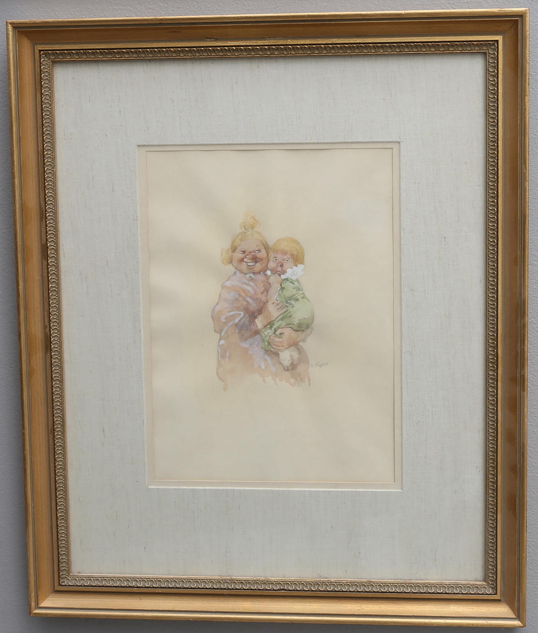 ROBERT HÖGFELDT. "Mother's love", signed watercolor.