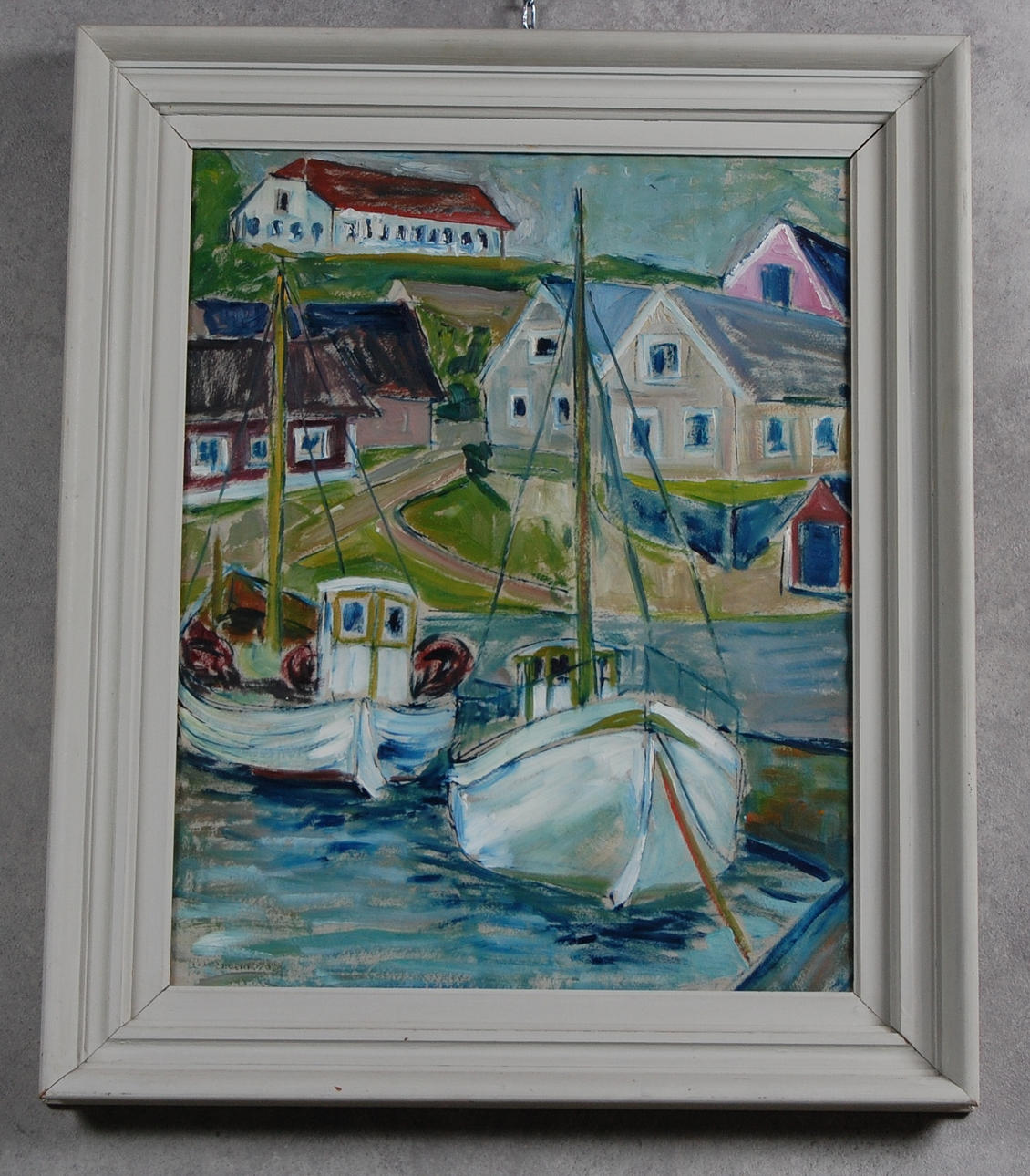 ANN-MARIE EKBOM. blandteknik på pannå, " Hamnen i Arild ".