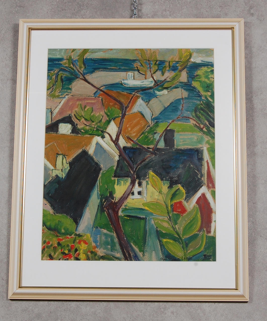 ANN-MARIE EKBOM. blandteknik på pannå, " Motiv över Arild "signerad.