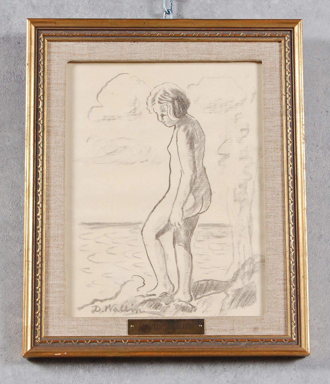 DAVID WALLIN. teckning, " Flicka vid vatten " signerad.
