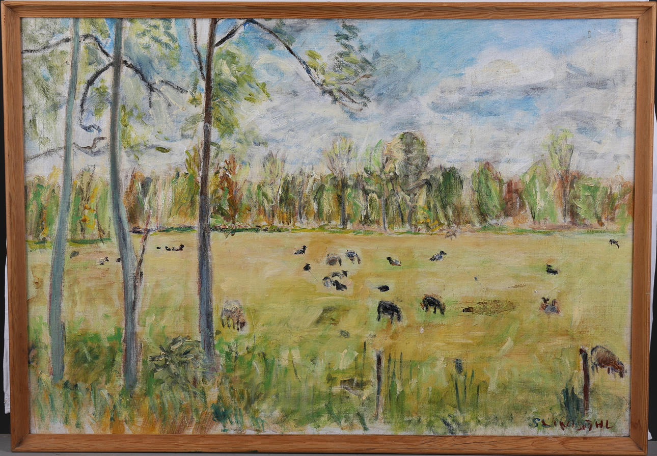 PARTI KONST, oljemålningar, 3 st, STEN LINDAHL, LAGE CARLSSON, H. TINGBERG.