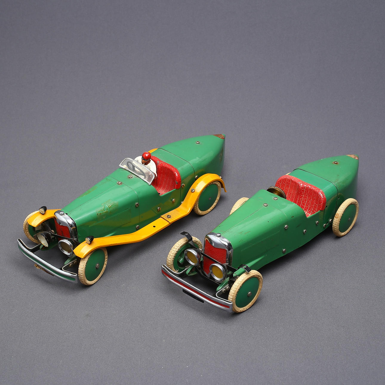 MECCANO 2 cars large version, green / yellow, clockwork.