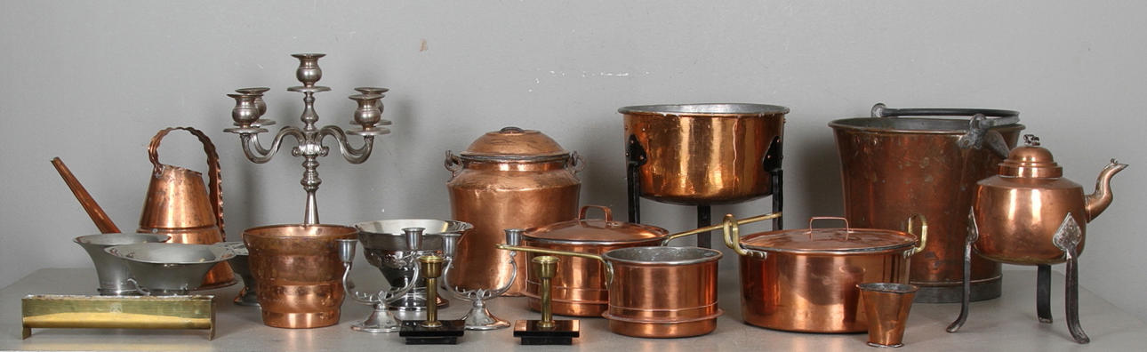 METALLFÖREMÅL, koppar, mässing och vitmetall, 1800-1900-tal.