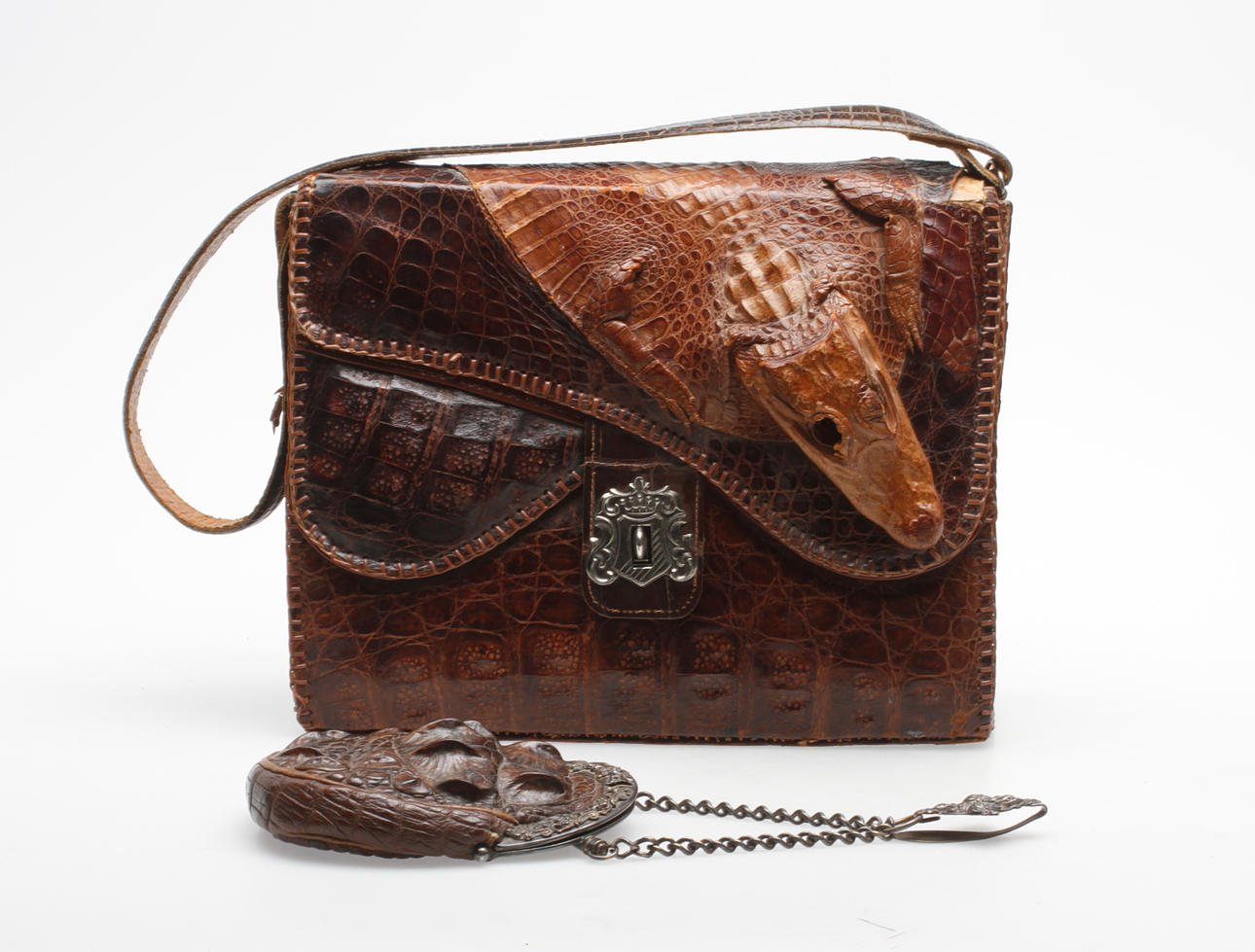BÖRS SAMT VÄSKA, krokodil, 1800 samt 1900 tal.