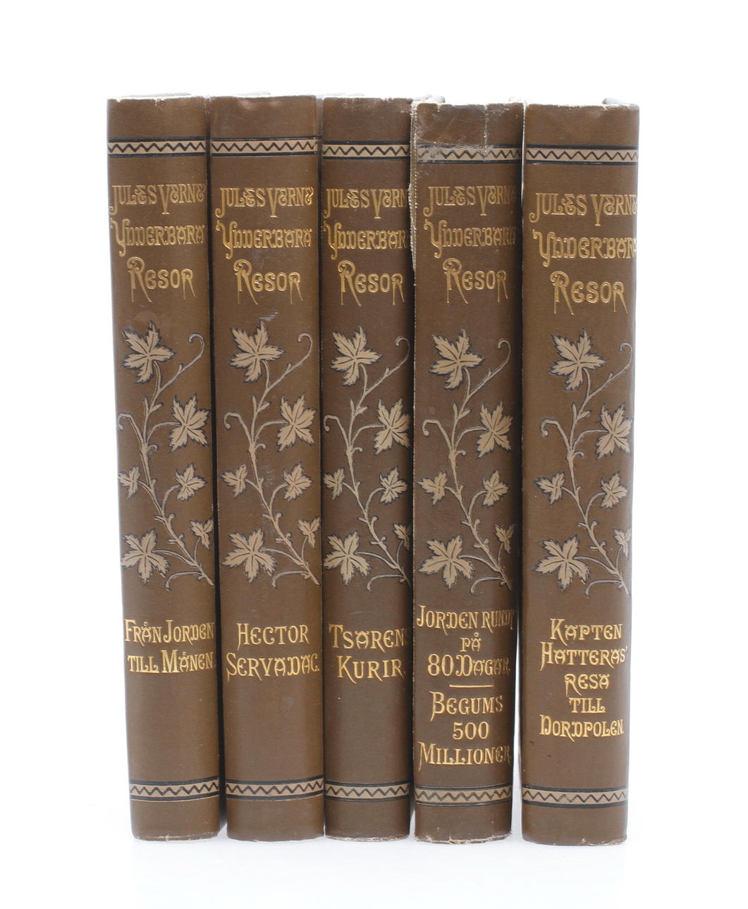 JULES VERNE, 5 band, "Underbara resor", Beijers, Stockholm, 1893.