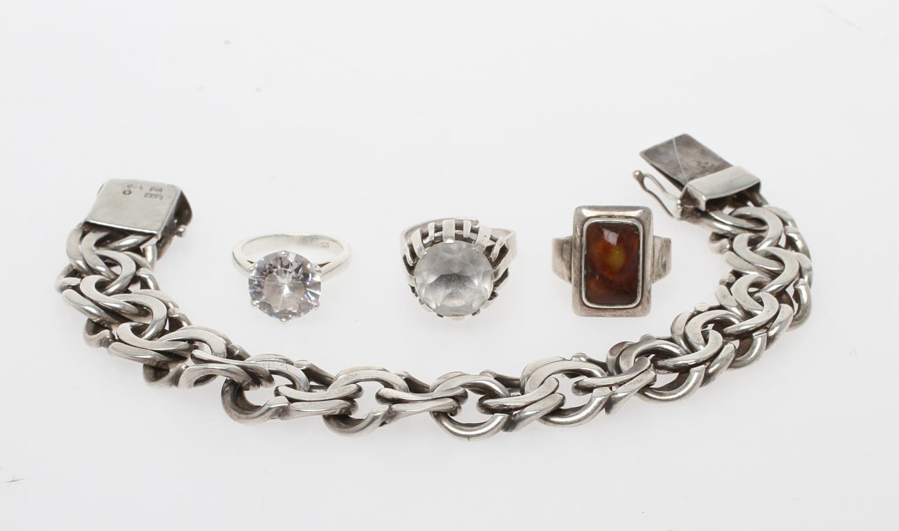 RINGAR, 3 st, ARMLÄNK, silver, 1900-tal.