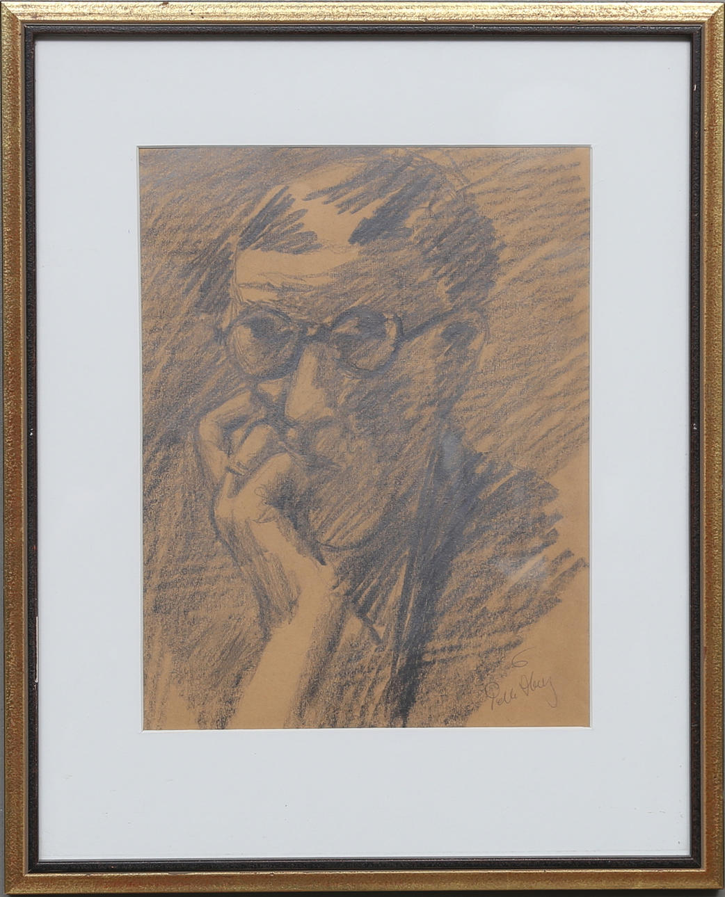 PELLE ÅBERG. Self-portrait. Drawing, signed.