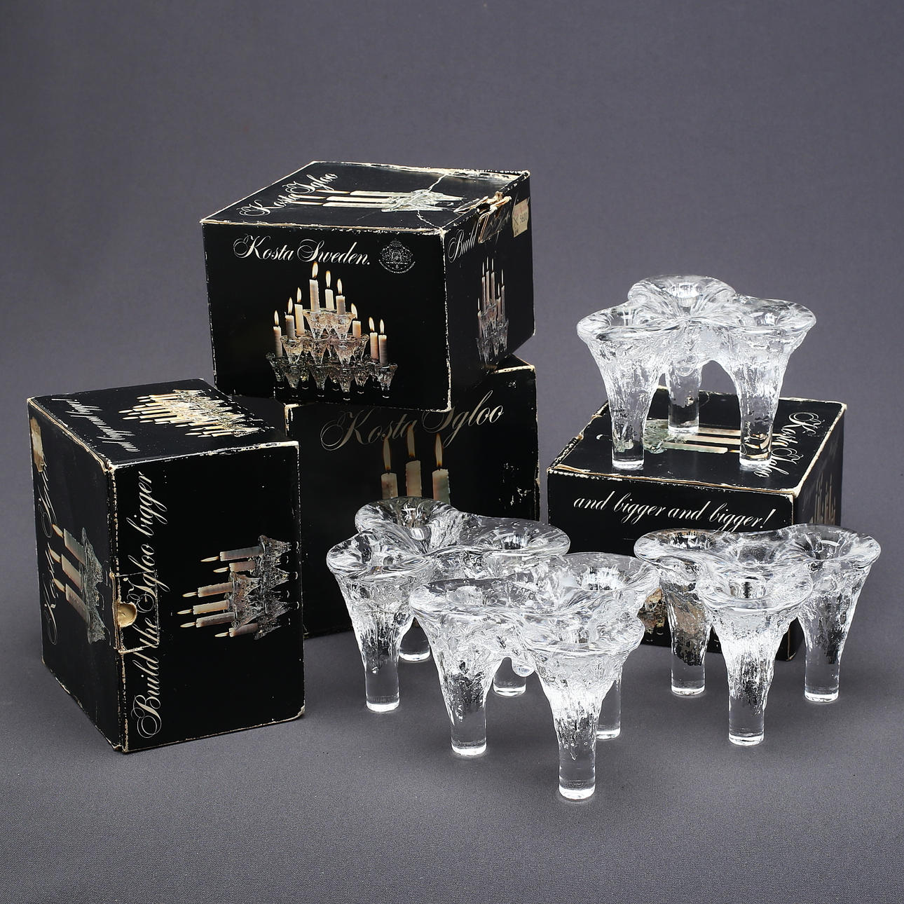 CANDLES, 4 pcs, glass, "Igloo", Göran Wärff, Kosta.