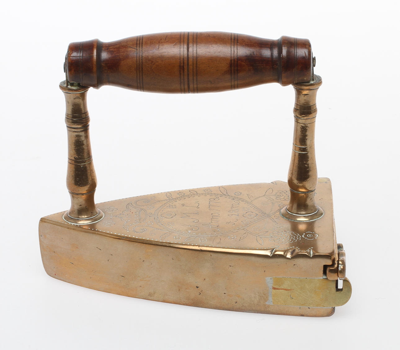 STRYKJÄRN, mässing, daterad 1778.