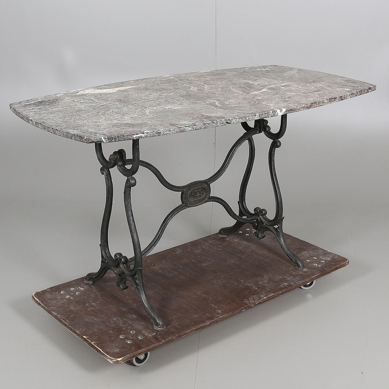 GARDEN TABLE, cast iron, stone slab, 1900s.